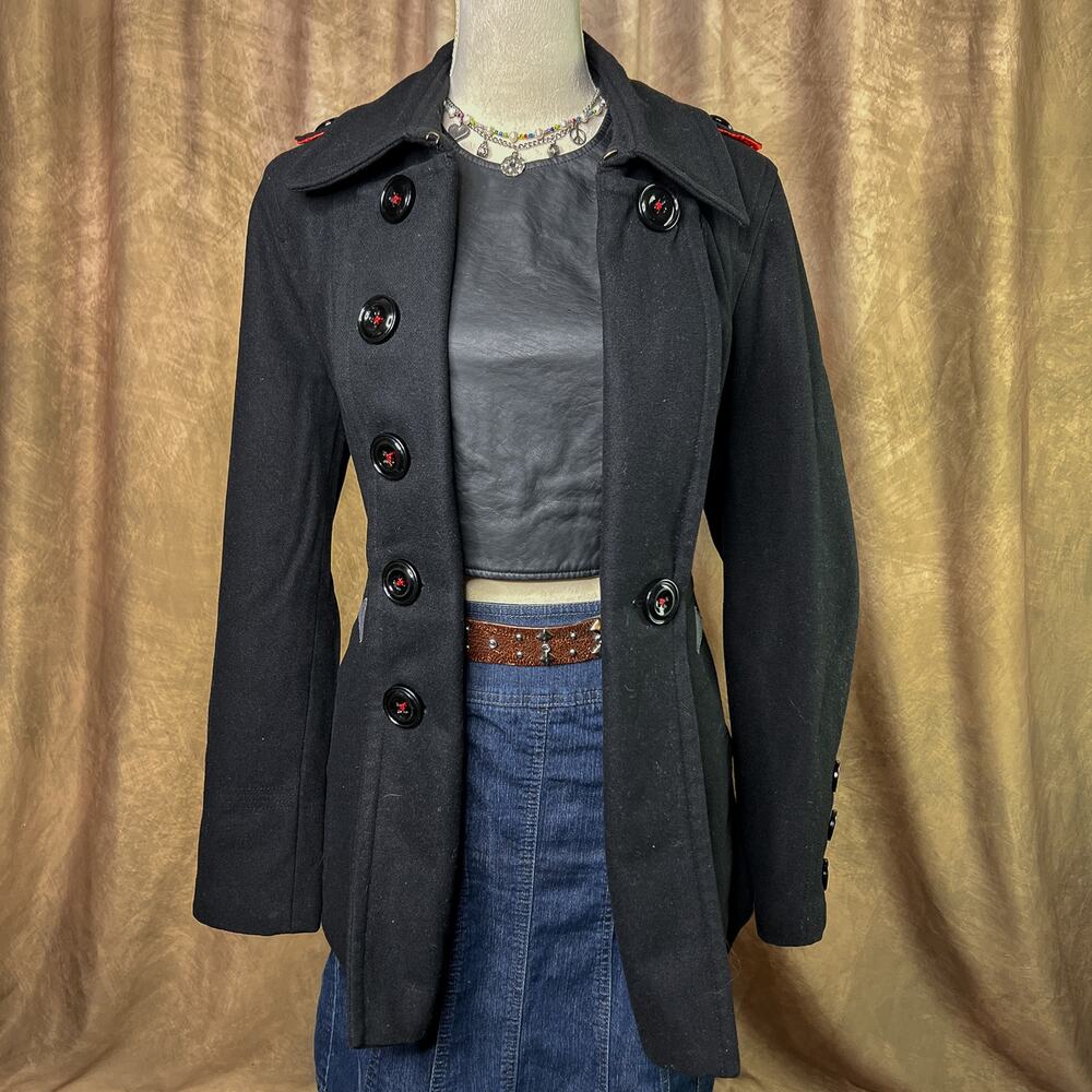 Miss Sixty M60 Coat Black Peacoat Wool Long Sleeve Classic Mod Indie Euro Winter
